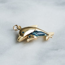 Load image into Gallery viewer, Vintage Enamel Mother and Baby Dolphin Pendant
