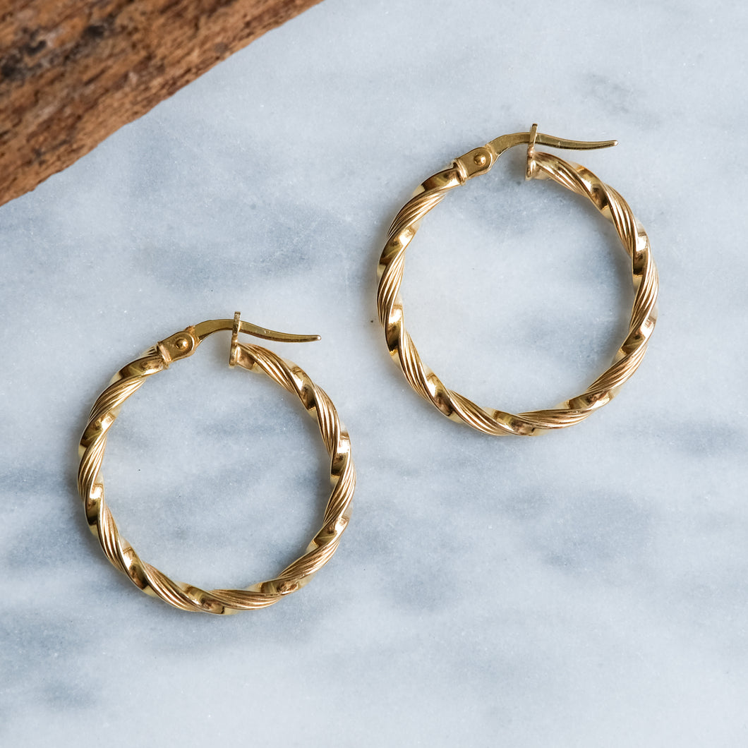 Vintage Twisted Rope Design Hoop Earrings