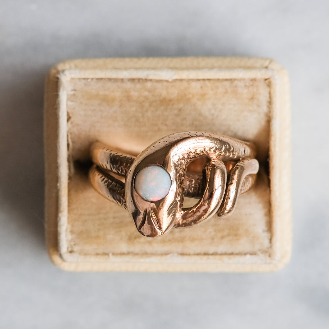 Victorian 8K Rose Gold Opal Snake Ring