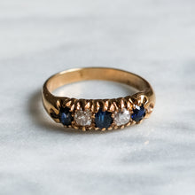 Load image into Gallery viewer, Victorian 9K Yellow Gold Sapphire Diamond Boat Ring
