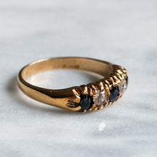 Load image into Gallery viewer, Victorian 9K Yellow Gold Sapphire Diamond Boat Ring
