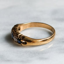 Load image into Gallery viewer, Victorian 9K Yellow Gold Sapphire Diamond Boat Ring
