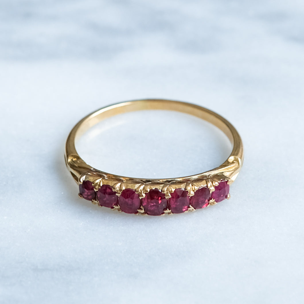 Vintage 7-Stone Burmese Ruby Ring
