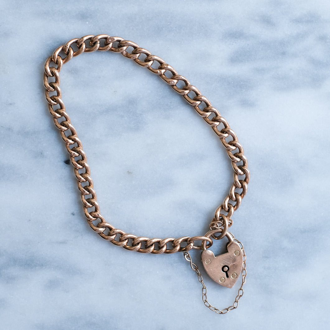 Antique 7 Inch Curb-Link Bracelet with attached Padlock