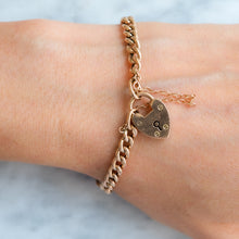 Load image into Gallery viewer, Antique 7 Inch Curb-Link Bracelet with attached Padlock
