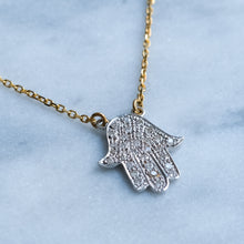 Load image into Gallery viewer, Vintage 16 Inch Diamond Hamsa / Hand Fatima Pendant Necklace
