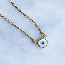 Load image into Gallery viewer, Vintage 16 Inch Diamond and Mother of Pearl Evil Eye Pendant Necklace
