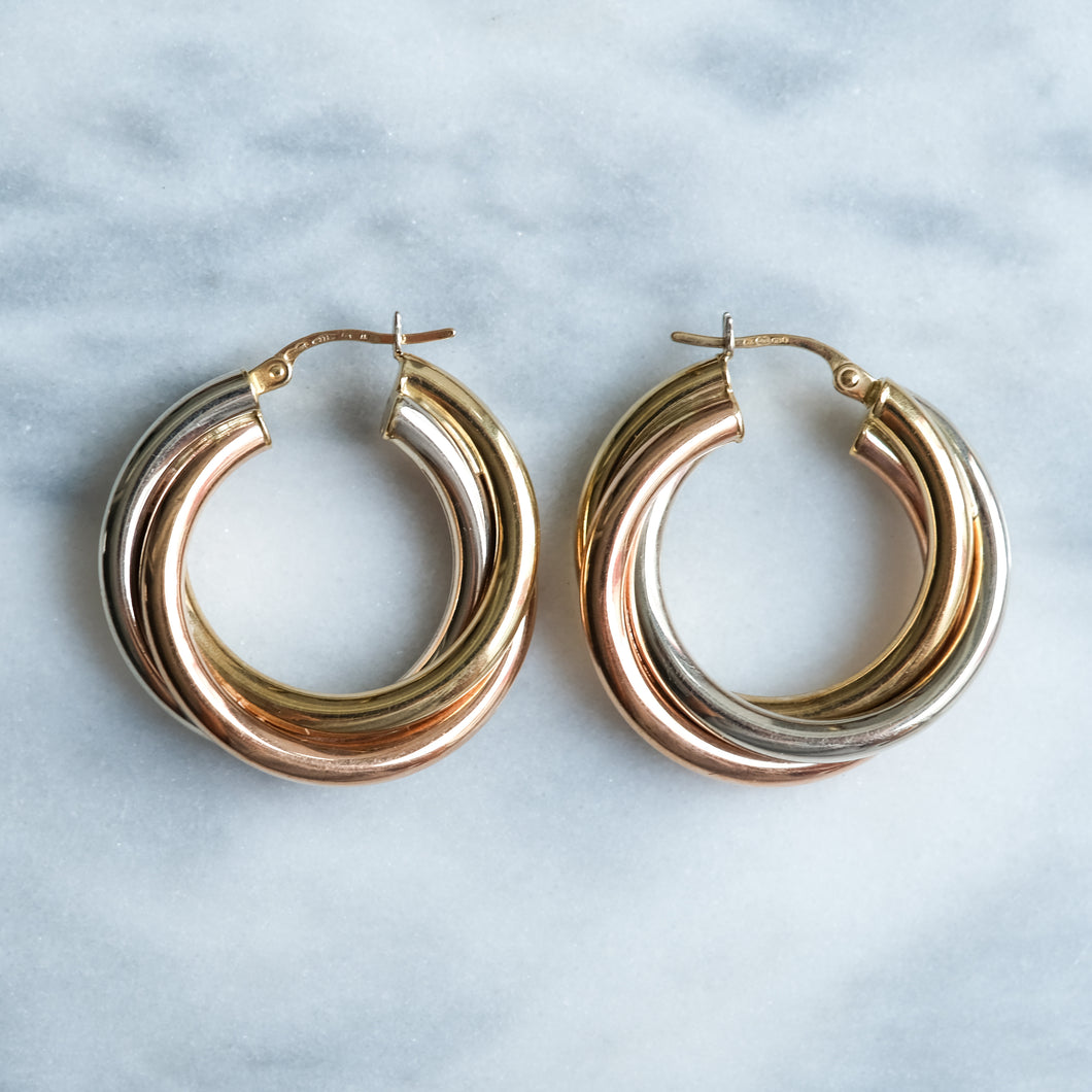 Vintage Tricolour UnoAErre Round Twist Hoop Earrings
