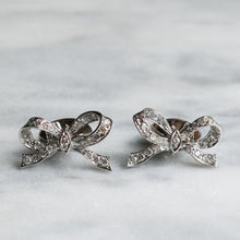 Load image into Gallery viewer, Vintage 18K White Gold Diamond Bow Stud Earrings
