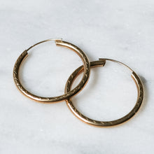 Load image into Gallery viewer, Vintage 9K Yellow Gold Etched Hoop Earrings
