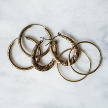 Load image into Gallery viewer, Vintage 9K Yellow Gold Etched Hoop Earrings
