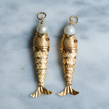Load image into Gallery viewer, Retro Articulated Fish Pendant with Ruby Eyes and Pearl in Mouth - A
