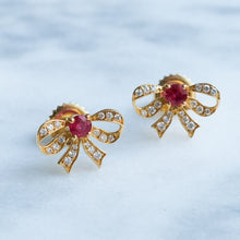 Load image into Gallery viewer, Vintage Diamond and Ruby Bow Stud Earrings
