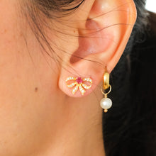 Load image into Gallery viewer, Vintage Diamond and Ruby Bow Stud Earrings
