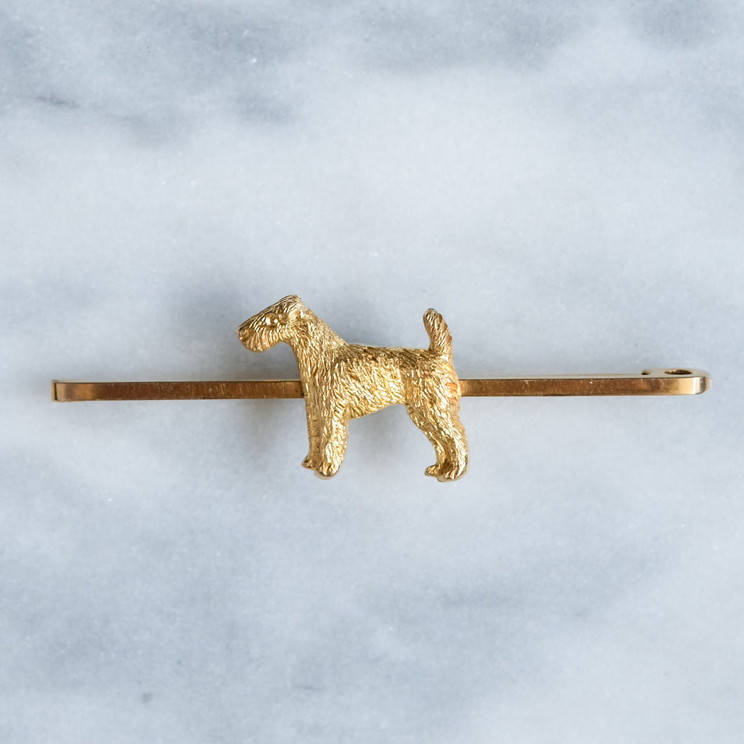 Edwardian 9K Yellow Gold Airedale / Wire Fox Terrier Brooch