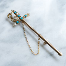 Load image into Gallery viewer, Antique Edwardian 14K Yellow Gold Turquoise and Pearl Sword Brooch
