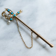 Load image into Gallery viewer, Antique Edwardian 14K Yellow Gold Turquoise and Pearl Sword Brooch
