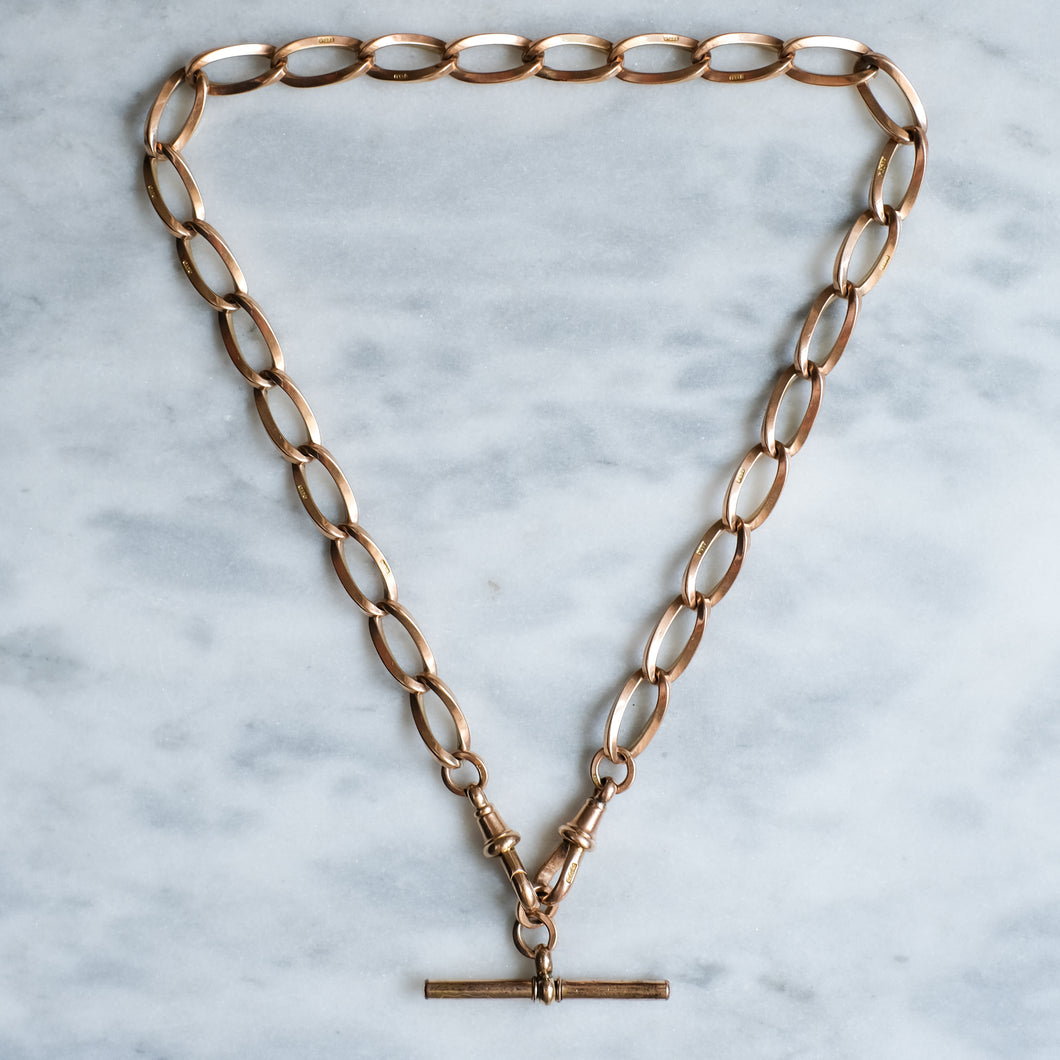 Victorian 9K Rose Gold Albert Twist Cable-Link Watch Chain