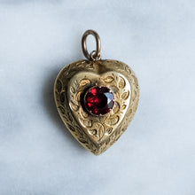 Load image into Gallery viewer, Antique Engraved Garnet Heart Locket Pendant
