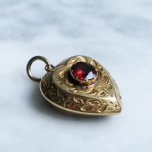 Load image into Gallery viewer, Antique Engraved Garnet Heart Locket Pendant
