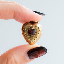 Load image into Gallery viewer, Antique Engraved Garnet Heart Locket Pendant
