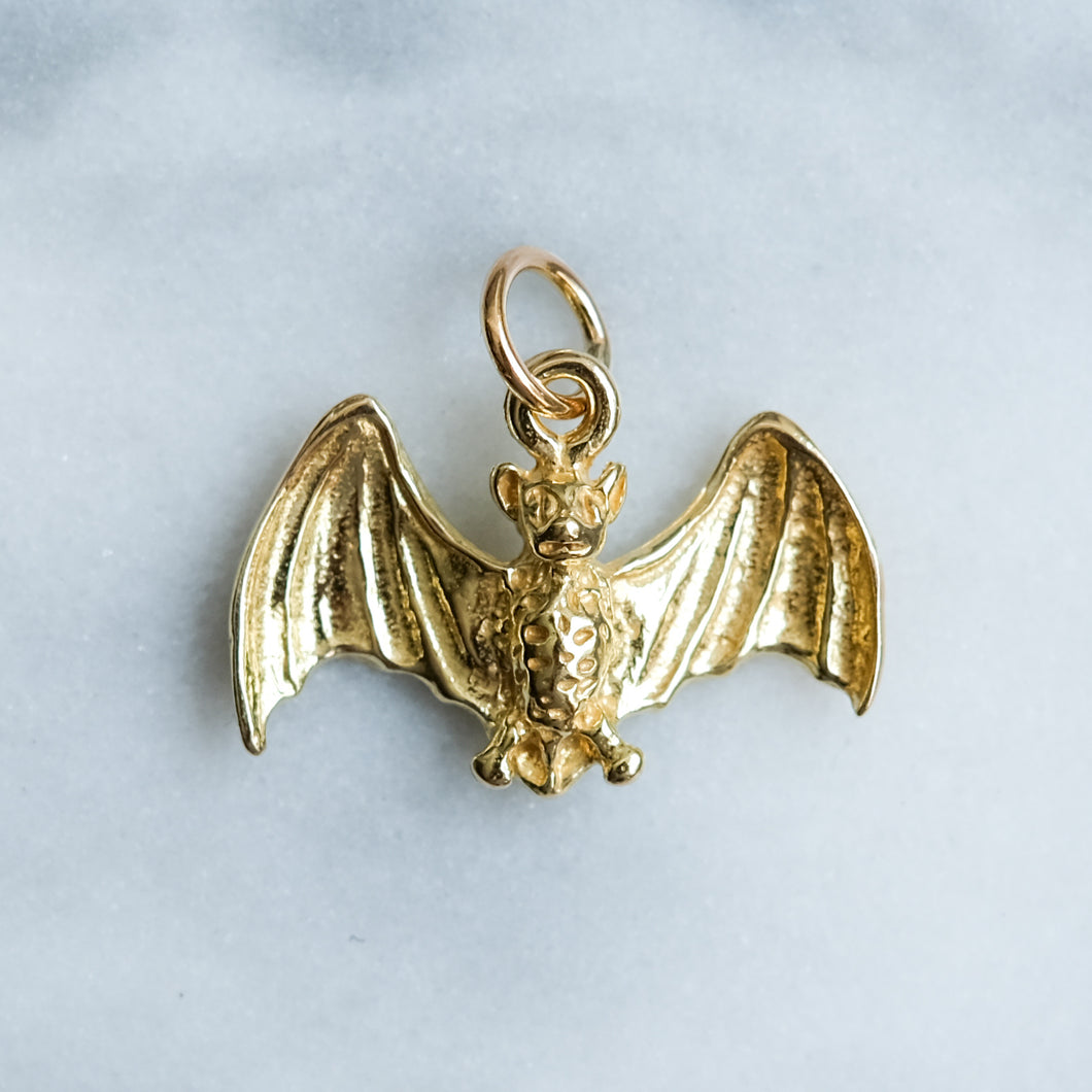 18K Yellow Gold Bat Charm Pendant