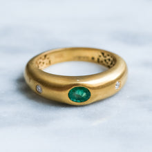 Load image into Gallery viewer, Vintage Flush Set Emerald and Diamond Ring
