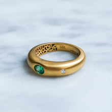 Load image into Gallery viewer, Vintage Flush Set Emerald and Diamond Ring
