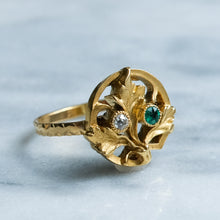 Load image into Gallery viewer, Antique Art Nouveau Emerald and Diamond Foliate Ring
