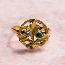 Load image into Gallery viewer, Antique Art Nouveau Emerald and Diamond Foliate Ring
