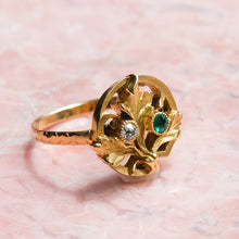 Load image into Gallery viewer, Antique Art Nouveau Emerald and Diamond Foliate Ring
