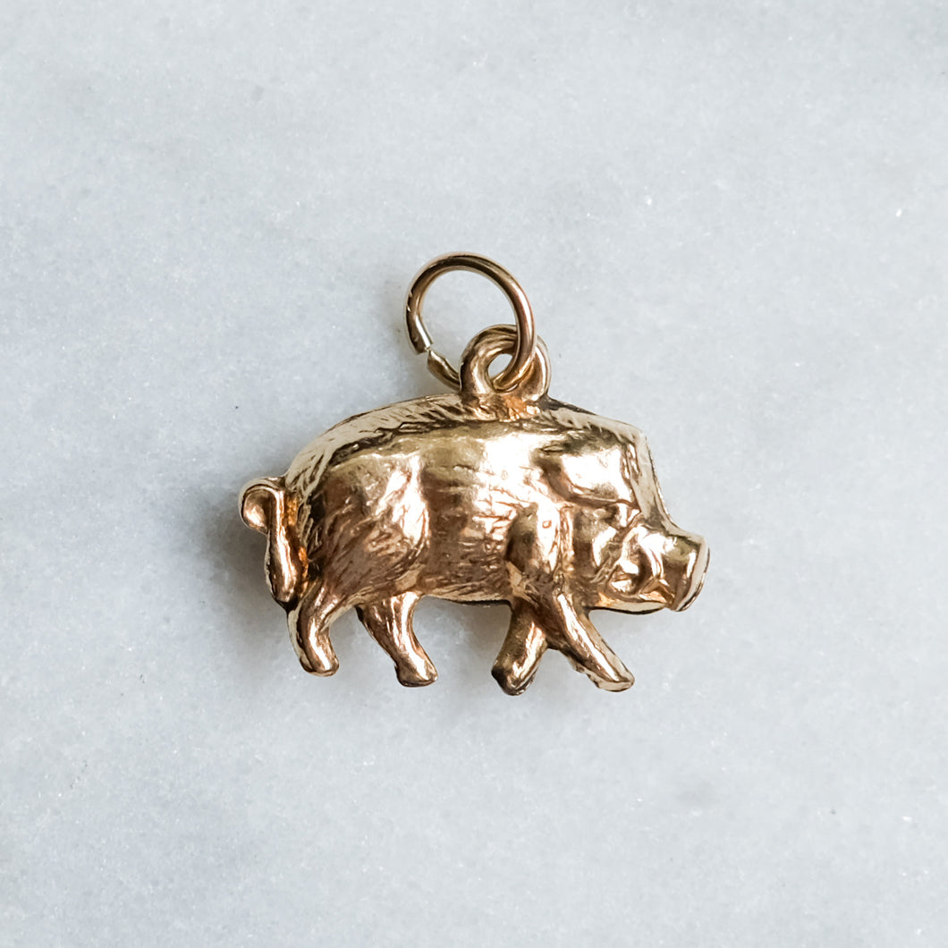 Vintage 9K Yellow Gold Wild Boar Charm