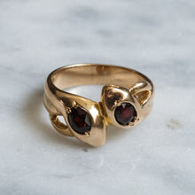 Load image into Gallery viewer, Vintage 9K Rose Gold Garnet Toi et Moi Snake Ring
