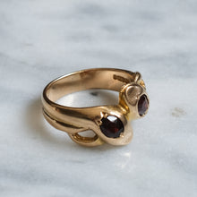 Load image into Gallery viewer, Vintage 9K Rose Gold Garnet Toi et Moi Snake Ring
