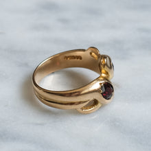 Load image into Gallery viewer, Vintage 9K Rose Gold Garnet Toi et Moi Snake Ring
