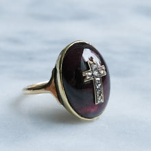 Load image into Gallery viewer, Antique Cabochon Garnet with Rose-Cut Diamonds in a Cross Design
