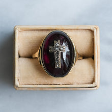 Load image into Gallery viewer, Antique Cabochon Garnet with Rose-Cut Diamonds in a Cross Design
