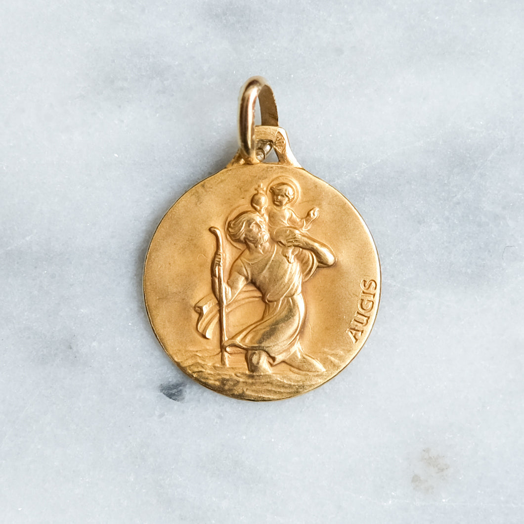 Vintage 18K Yellow Gold St. Christopher Augis Pendant