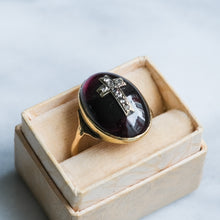 Load image into Gallery viewer, Antique Cabochon Garnet with Rose-Cut Diamonds in a Cross Design
