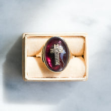 Load image into Gallery viewer, Antique Cabochon Garnet with Rose-Cut Diamonds in a Cross Design

