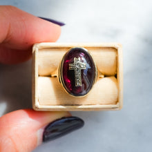 Load image into Gallery viewer, Antique Cabochon Garnet with Rose-Cut Diamonds in a Cross Design
