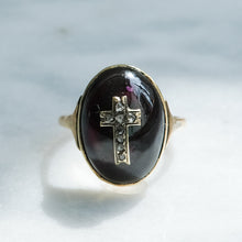 Load image into Gallery viewer, Antique Cabochon Garnet with Rose-Cut Diamonds in a Cross Design
