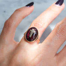 Load image into Gallery viewer, Antique Cabochon Garnet with Rose-Cut Diamonds in a Cross Design
