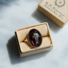 Load image into Gallery viewer, Antique Cabochon Garnet with Rose-Cut Diamonds in a Cross Design
