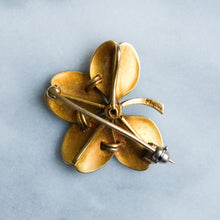 Load image into Gallery viewer, Antique Art Nouveau era Diamond, Pearl and Enamel Lucky Four Leaf Clover Pendant Brooch
