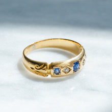 Load image into Gallery viewer, Antique Victorian Flush-Set Sapphire and Diamond Five Stone Ring
