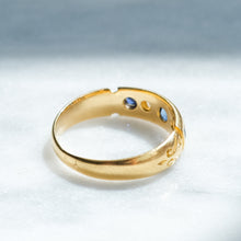 Load image into Gallery viewer, Antique Victorian Flush-Set Sapphire and Diamond Five Stone Ring
