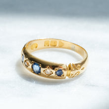 Load image into Gallery viewer, Antique Victorian Flush-Set Sapphire and Diamond Five Stone Ring
