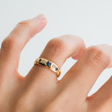 Load image into Gallery viewer, Antique Victorian Flush-Set Sapphire and Diamond Five Stone Ring
