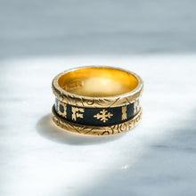 Load image into Gallery viewer, Antique Edwardian era Enamel "In Memory of" Memorial Ring
